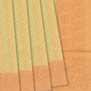 Cardamom Green Handloom Banarasi Cotton Saree With Chevron Motifs-Cardamom Green